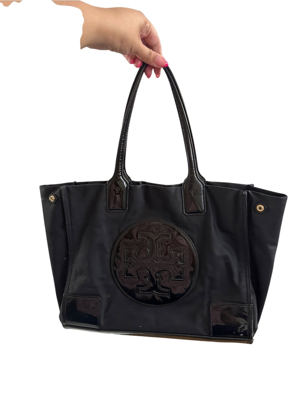 Tory Burch Black Patent Trim Logo Tote